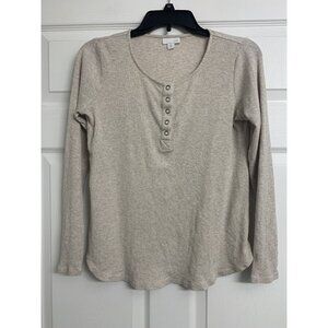 J. Jill Pima Cotton Y2K Henley Cream Ribbed Long Sleeve Snap Front XS